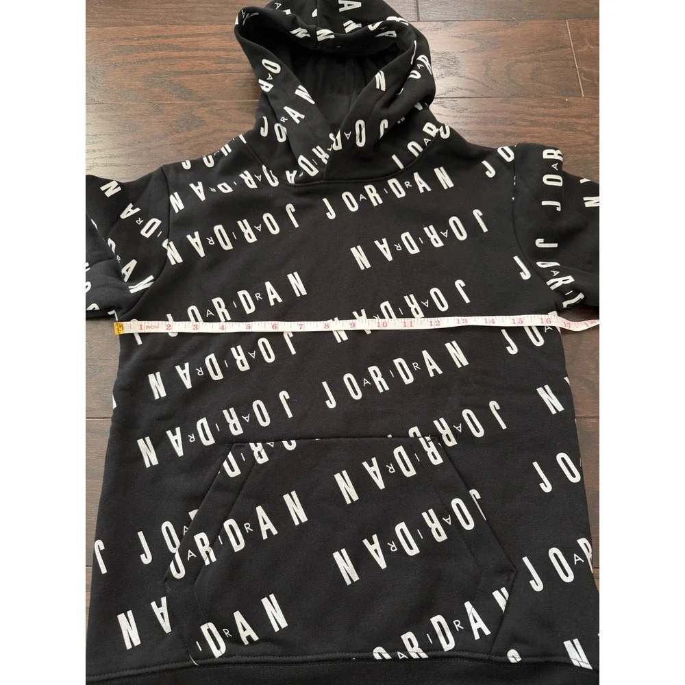 Jordan Boys All Over Print Pullover Hoodie Black White 95C184-023 Size M 10-12Y